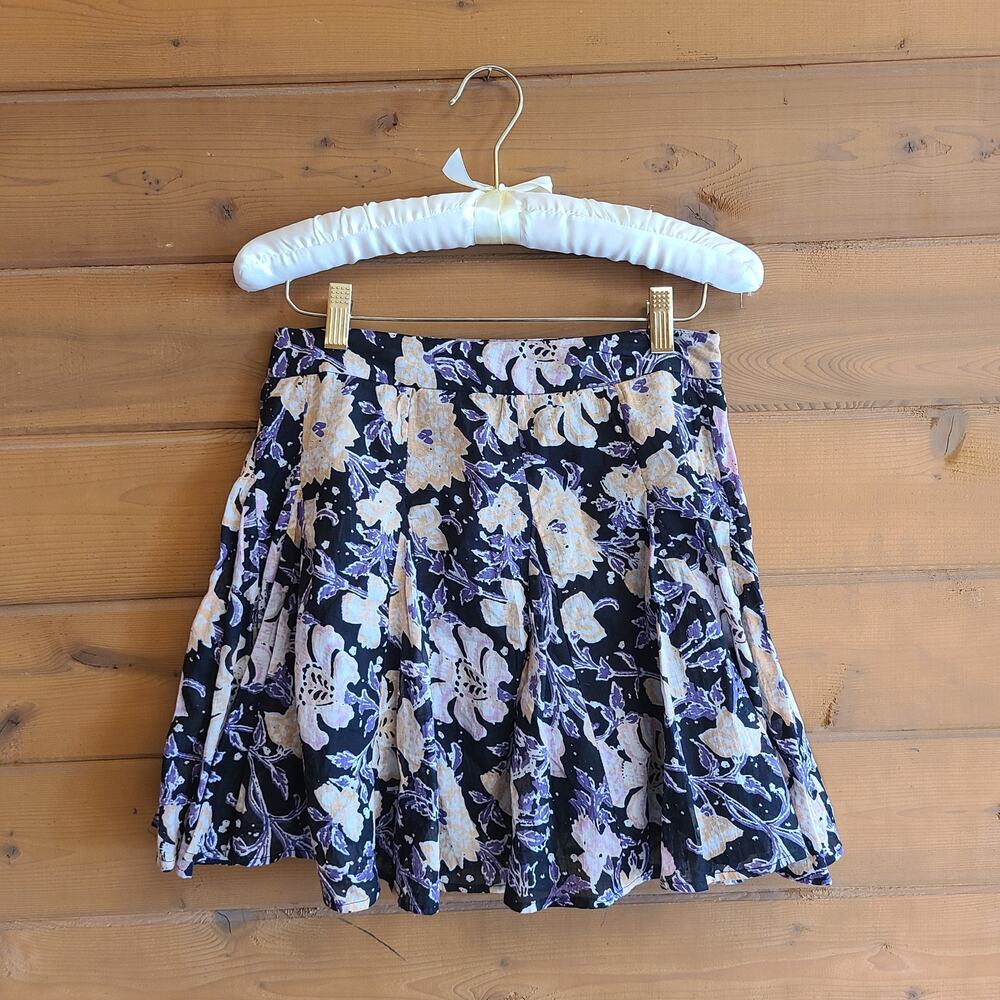 Free People Floral Mini Skirt End Of The Island Goden Black 2 Boho Y2K Cottage - Picture 2 of 5